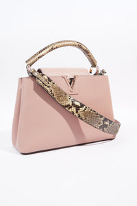 LOUIS VUITTON CAPUCINES MM MAGNOLIA PINK / PYTHON OR PINK STRAP TAURILLON LEATHER