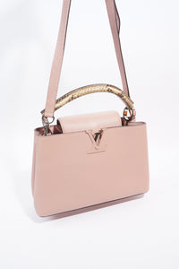 LOUIS VUITTON CAPUCINES MM MAGNOLIA PINK / PYTHON OR PINK STRAP TAURILLON LEATHER