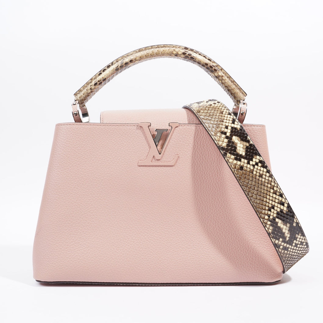 LOUIS VUITTON CAPUCINES MM MAGNOLIA PINK / PYTHON OR PINK STRAP TAURILLON LEATHER