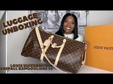 Load and play video in Gallery viewer, LOUIS VUITTON KEEPALL BANDOULIERE BLACK AND BLUE MONOGRAM COATED CANVAS 25CM
