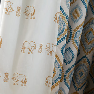 Pineapple Elephant Ziri Teal Eyelet Curtains