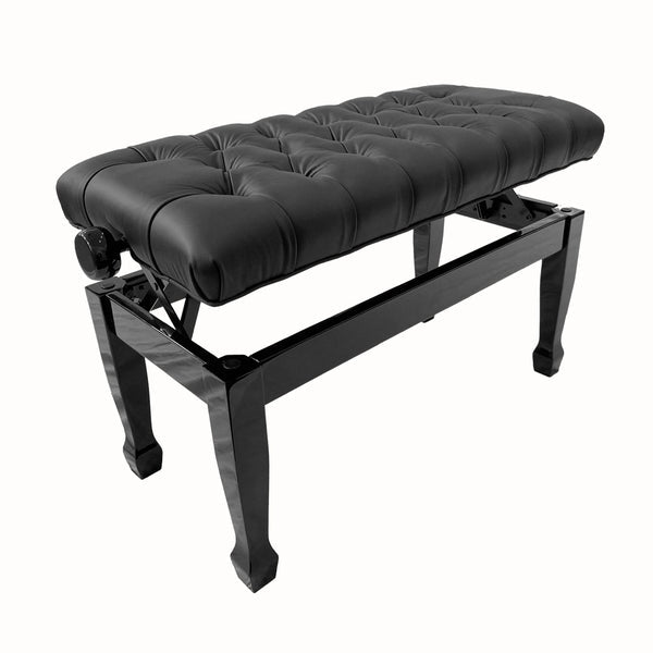 Nocturne Duet Concert Adjustable Faux Leather Button Top Piano Stool; Polished Black