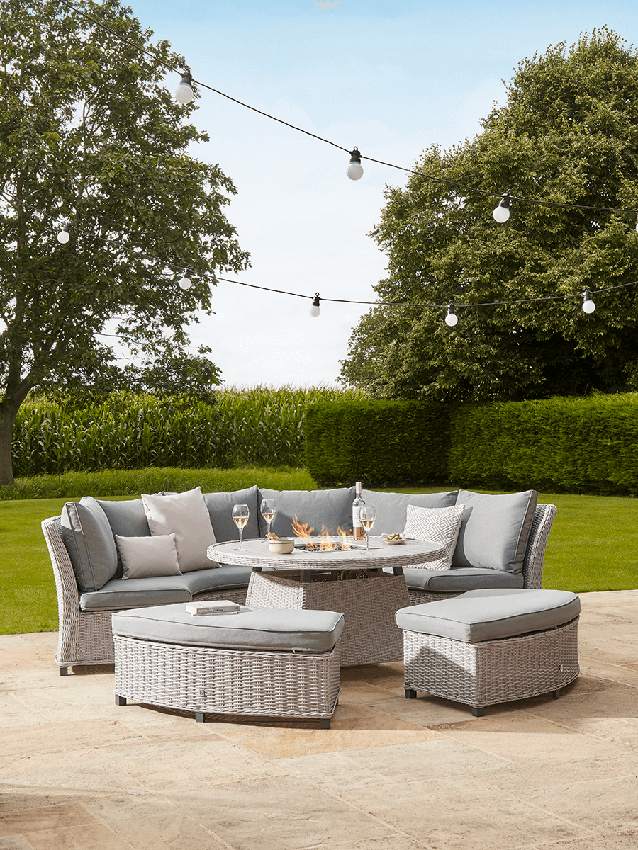 NEW Antibes Curved Modular Dining Set With Firepit