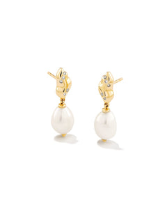 Charlton 14k Yellow Gold Drop Earrings in White Pearl