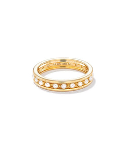 Drew 14k Yellow Gold Band Ring in White Pearl