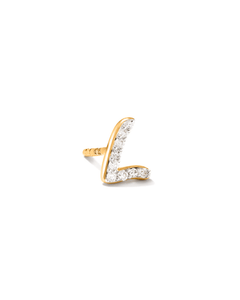 Letter A 14k Yellow Gold Stud Earring in White Diamond