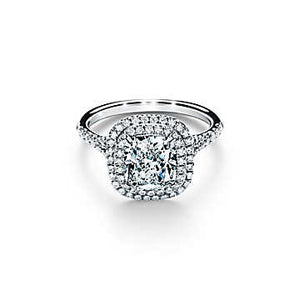 Tiffany Soleste Cushion-cut Double Halo Engagement Ring with a Diamond Platinum Band